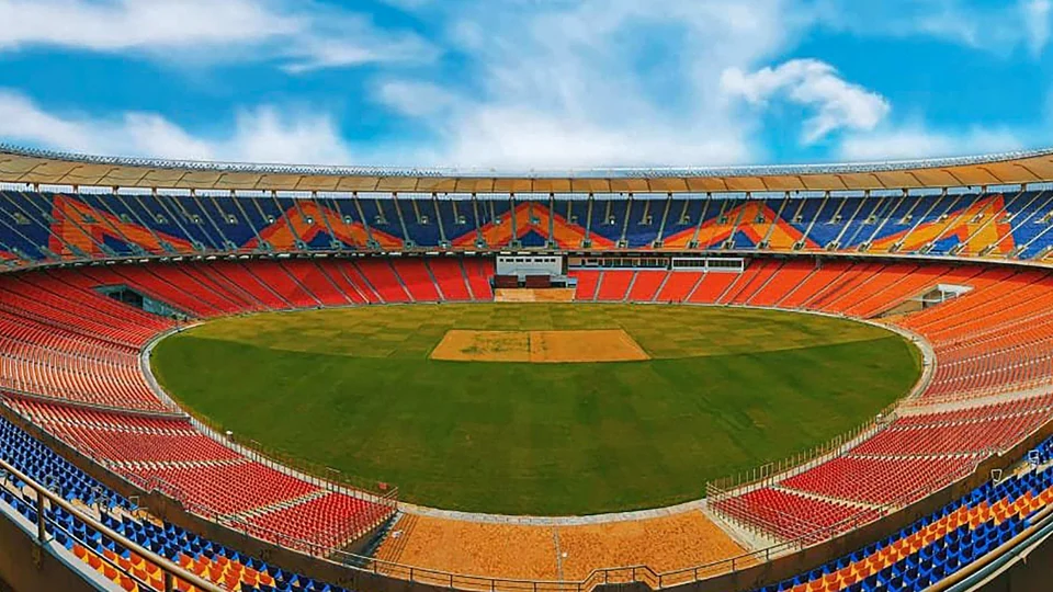 Narendra Modi Stadium, Ahmedabad — the world's largest cricket stadium, seating over 132,000 spectators, built by Larsen & Toubro for the Gujarat Cricket Association. A landmark feat of stadium engineering, featuring an advanced drainage system that clears the outfield within minutes of rain. Conash supplied Flyash for the stadium's concrete works.